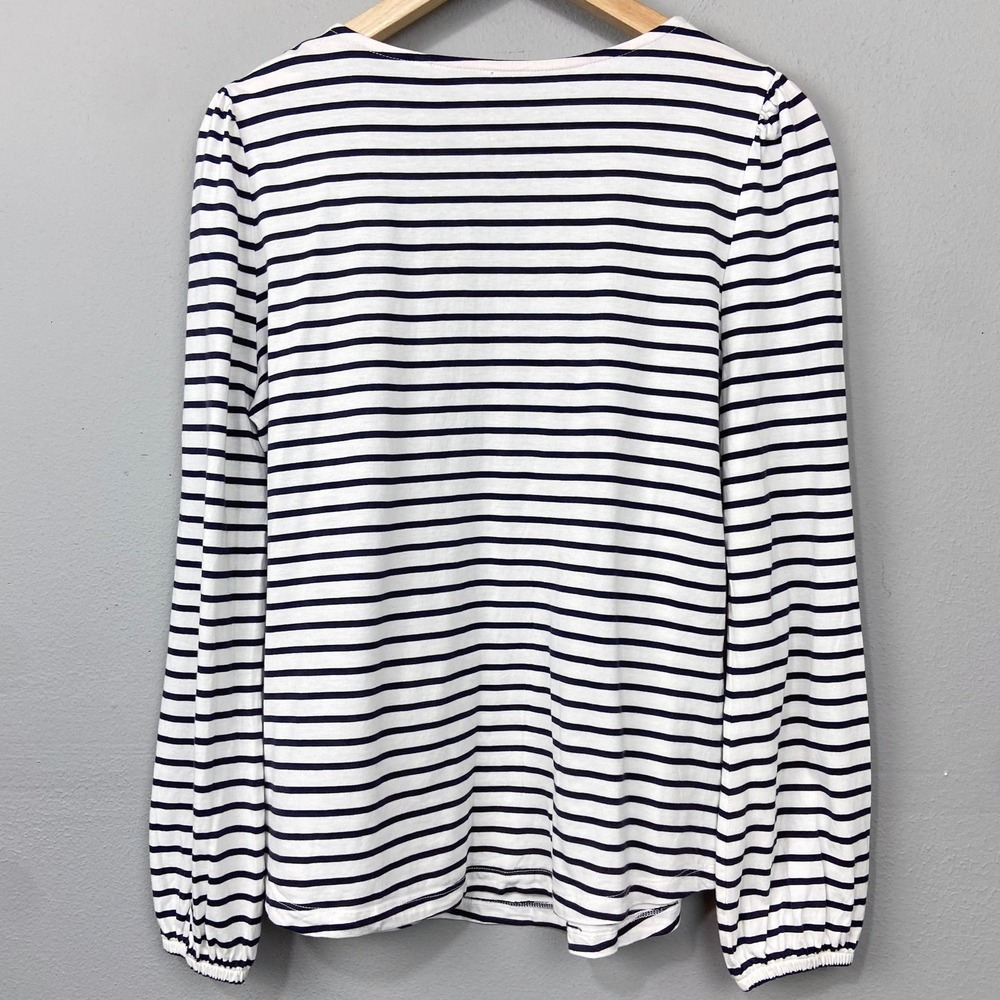 Boden Striped Knit Top Womens Size 8 Black White Puff Sleeve Cotton Modal Tee - Picture 8 of 12